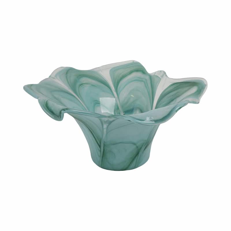 Swirl Flower-Shaped Glass Decorative Accent Bowl Home Decor -Blue