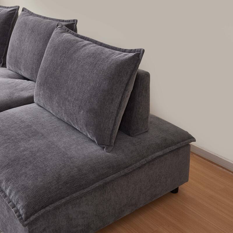 Gray 104" Chenille Upholstered Armless L-Shaped Modular Sectional Sofa with Moveable Ottoman, Free Combination Design