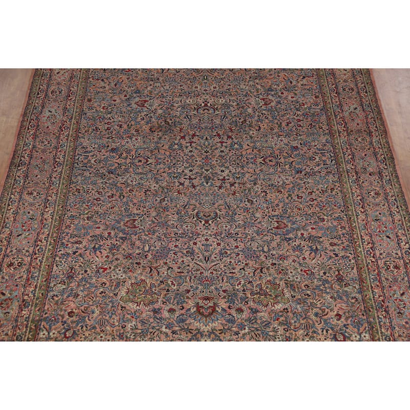 Vegetable Dye Kerman Persian Antique Large Hand-Knotted Wool Carpet - 8'8" x 17'6"