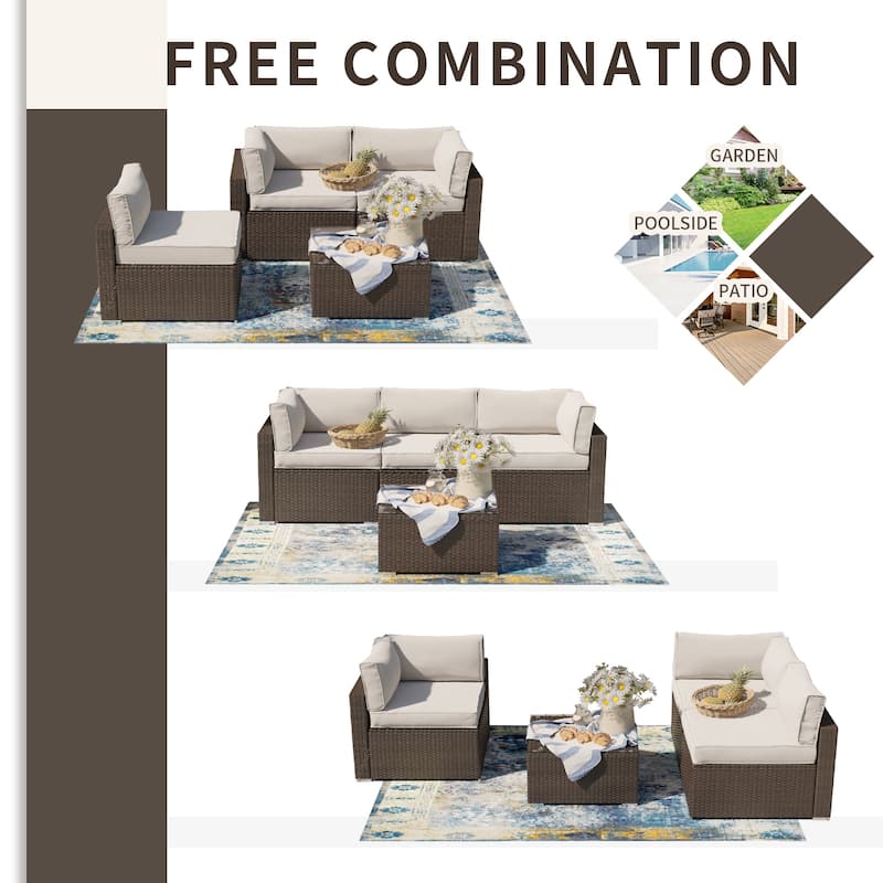 COSIEST 4-Piece Outdoor Furniture Set Brown Wicker Sectional Sofa