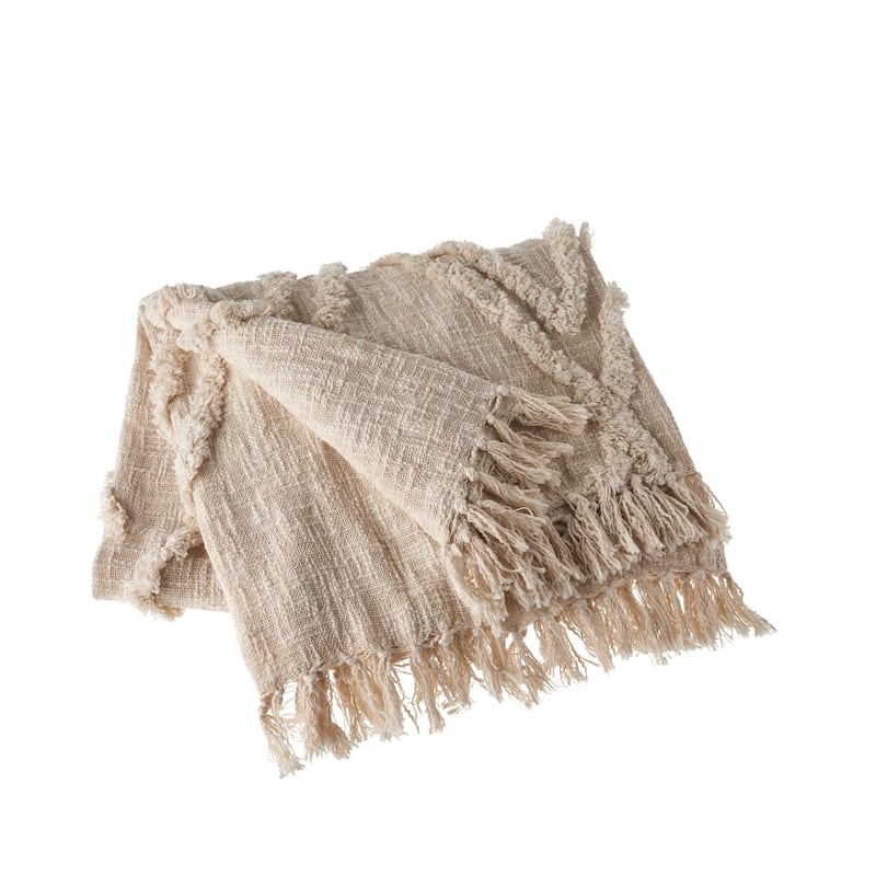 Sevita Handmade Boho Farmhouse Natural - Off White Sofa Bed Throw Blanket with Fringe