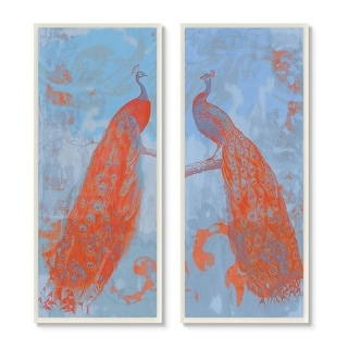 Stupell Elegant Peacock Feathers Forest Bird Blue Orange,2pc, Each 7 X 