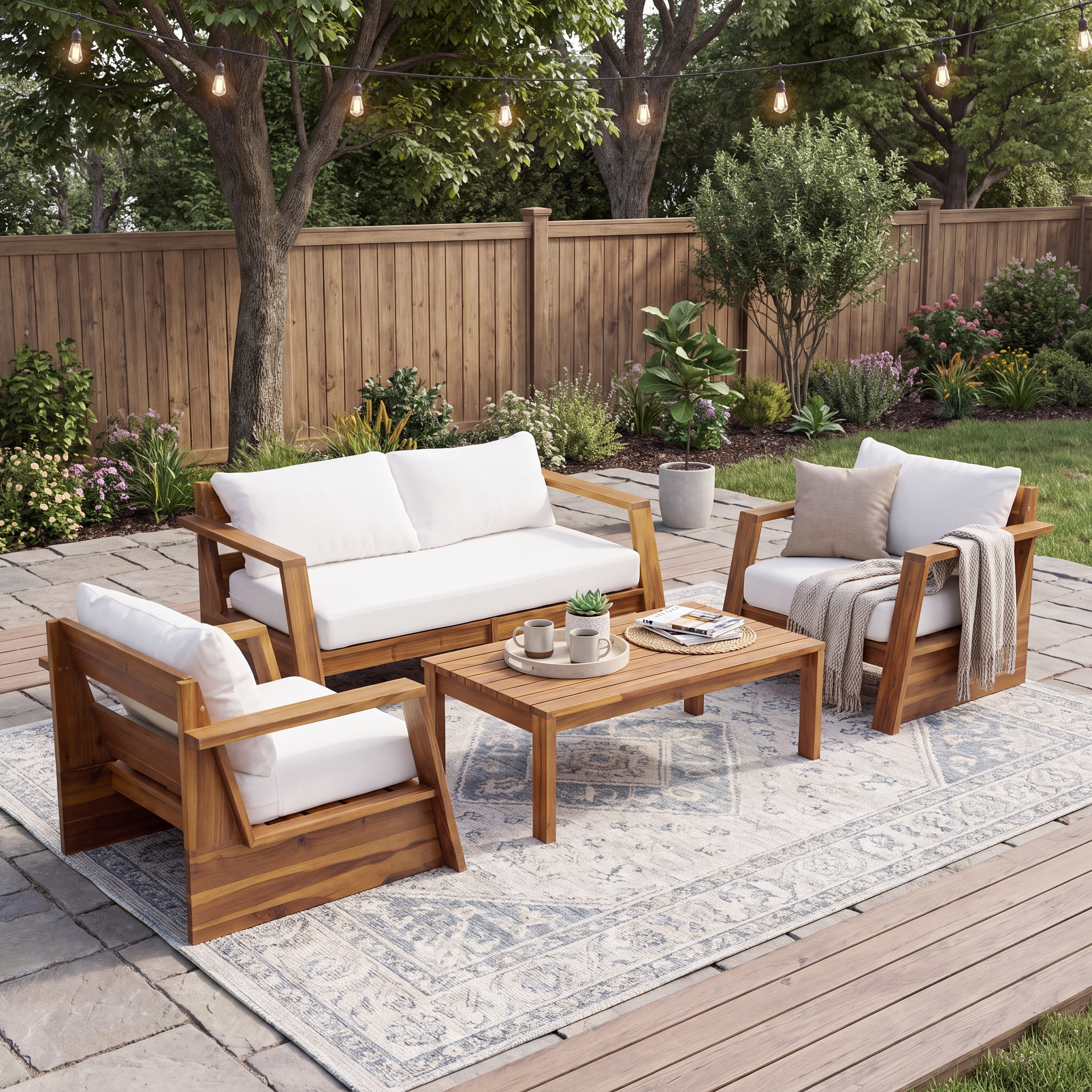 Christopher Knight Home - 2-Piece Outdoor Loveseat and Coffee Table Set with Acacia Wood Frame & Removable Cushions