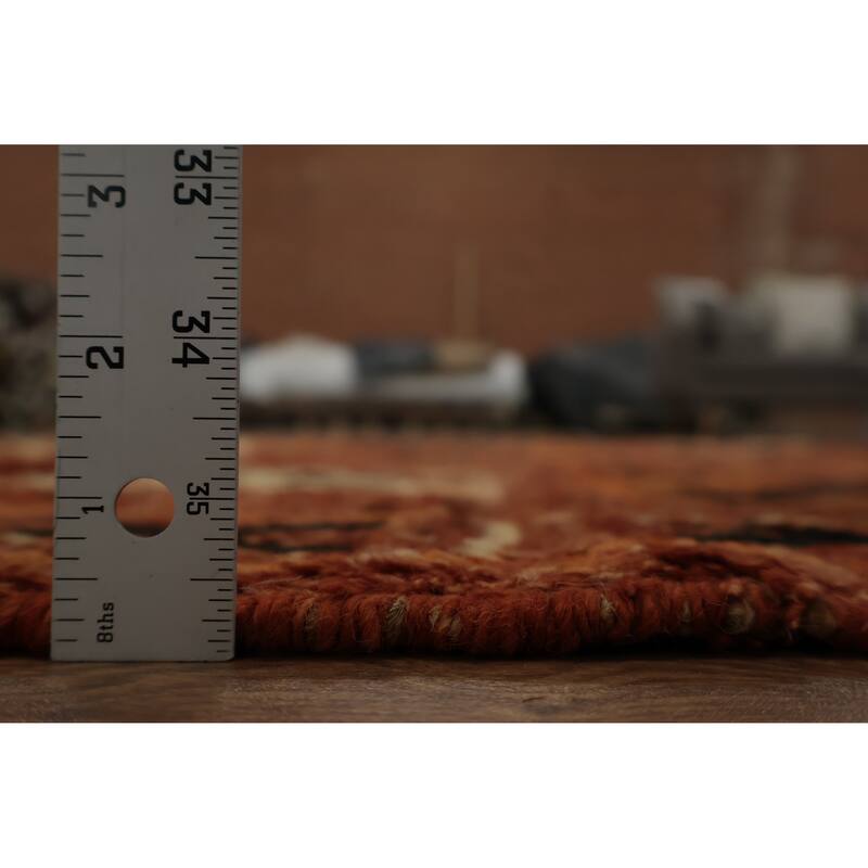 Hand Knotted Oriental 100% Wool Carpet Modern Tribal Oranges & Rust Moroccan Area Rug - 10' 0'' X 6' 8''