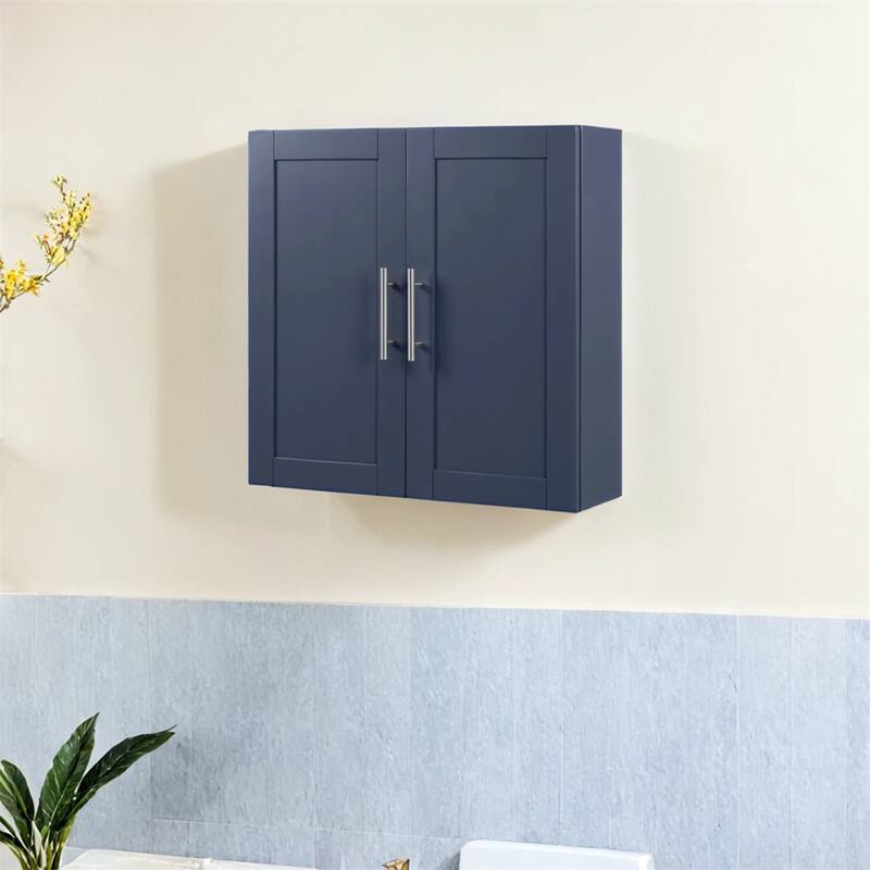 Wood Hanging Cabinet with Doors and Shelves