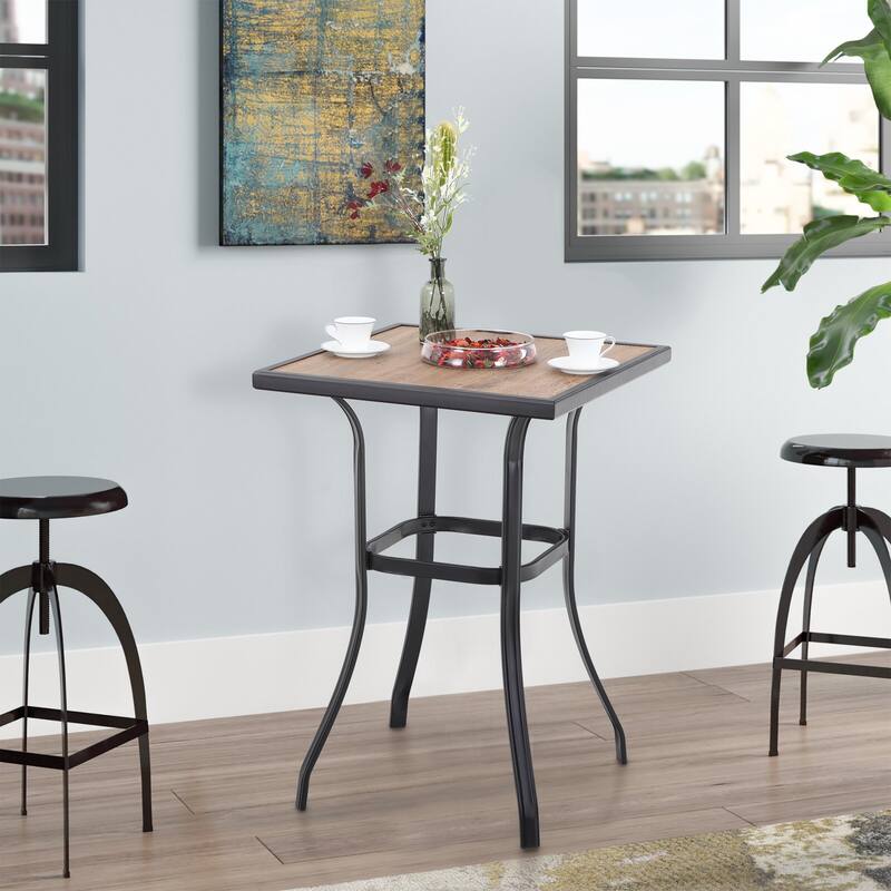 Patio Bar Table Outdoor Metal Bar Table Square Bistro Bar Table 27.5" x 27.5" - Walnut