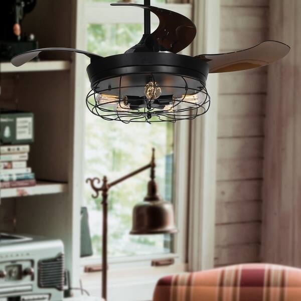 Shop 46 Inch Industrial Foldable 4 Blades Cage Ceiling Fan With 5