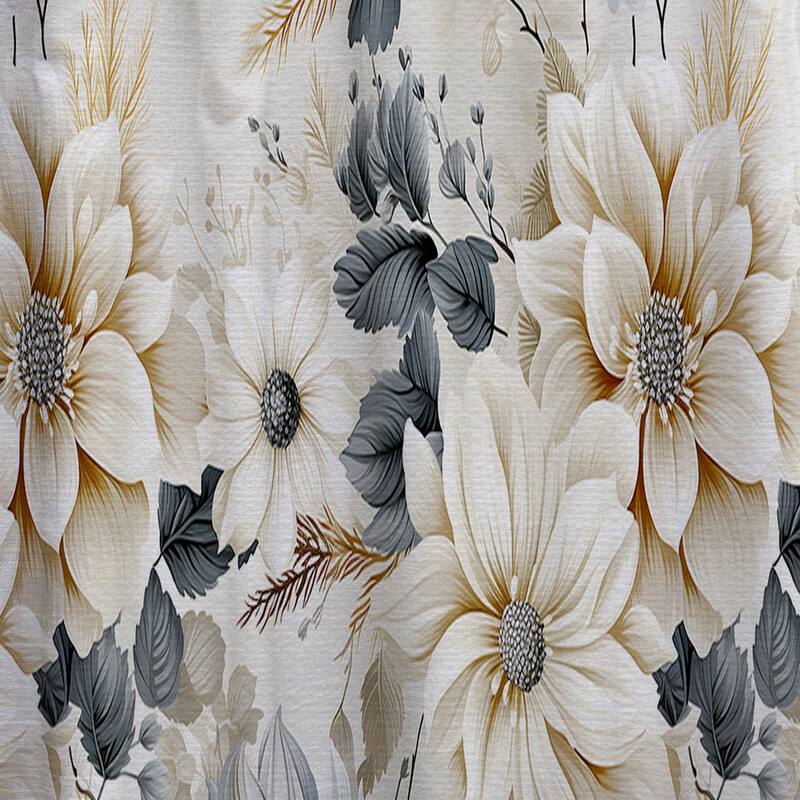 Designart "Ethereal White Chrysanthemum Boho Pattern II" Floral Curtain For Living Room Décor