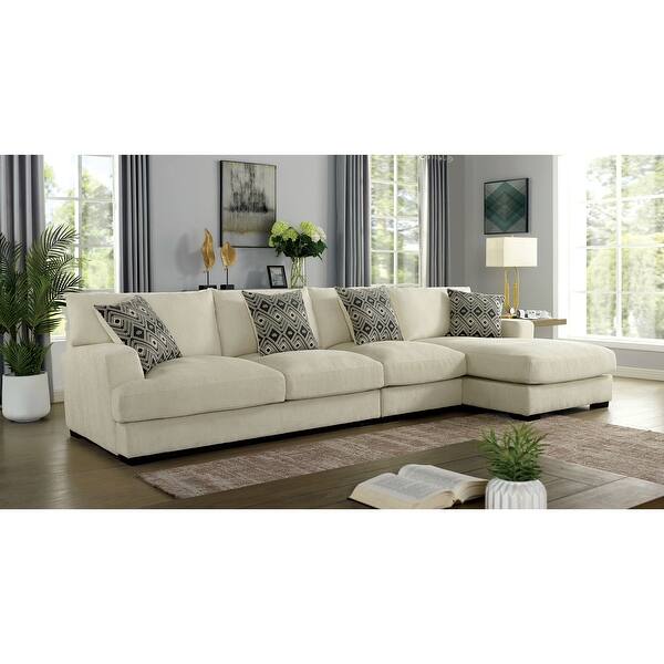 slide 2 of 6, Furniture of America Kintra Contemporary Beige Large L-Shaped Sectional