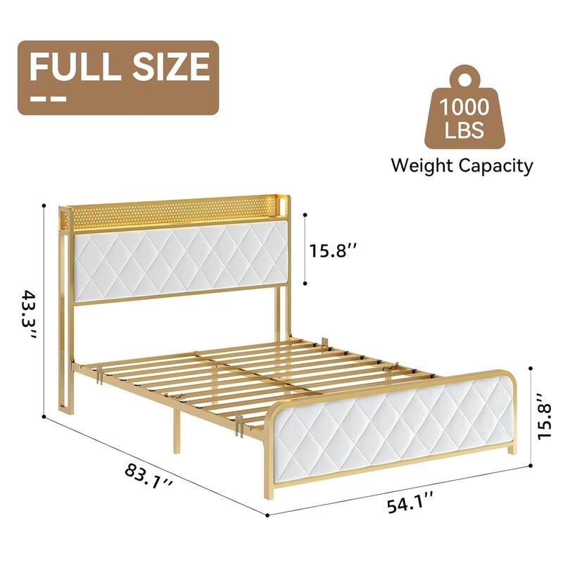 Velvet Upholstered Bed Frame with LED Light and Charging Station