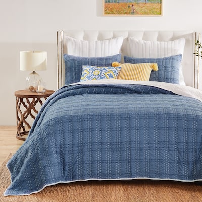 Greenland Home Fashions Portofino Finely Stitched Ruffled Reversible 100% Cotton Quilt Set