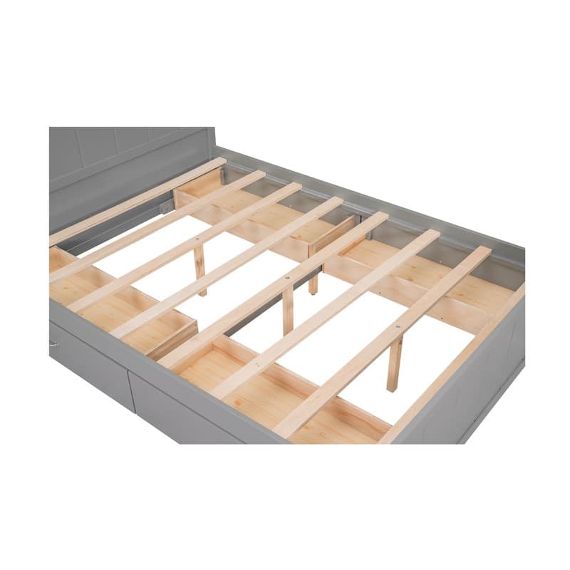 Full Size Wooden Platform Bed with Drawers and Storage Shelves