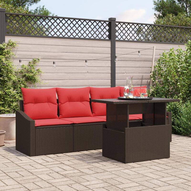 vidaXL 5 Piece Garden Sofa Set with Cushions - 91.7×24.4×27.2 - Brown