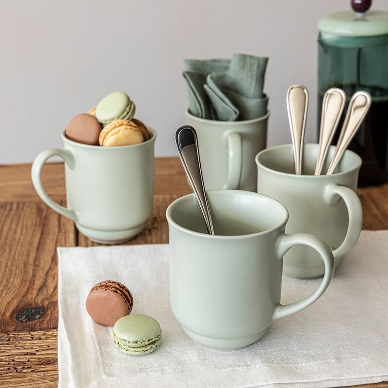 over&back Rimmed 16oz Semi-Matte Stoneware Mugs, Set of 4