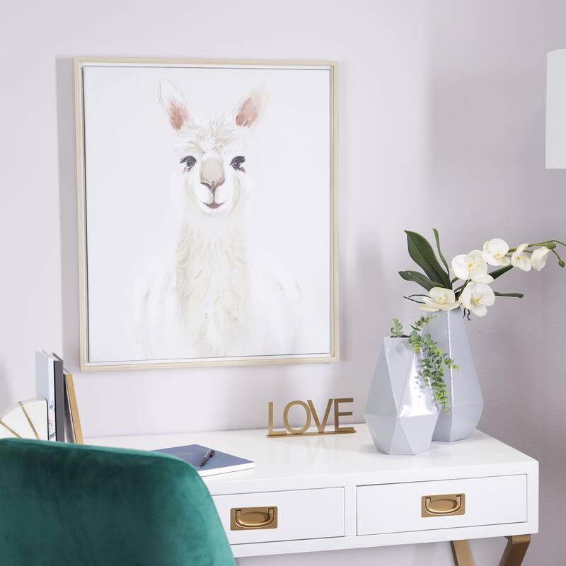 Canvas Llama Living Room Framed Wall Art with Brown Frame - White - CosmoLiving by Cosmopolitan