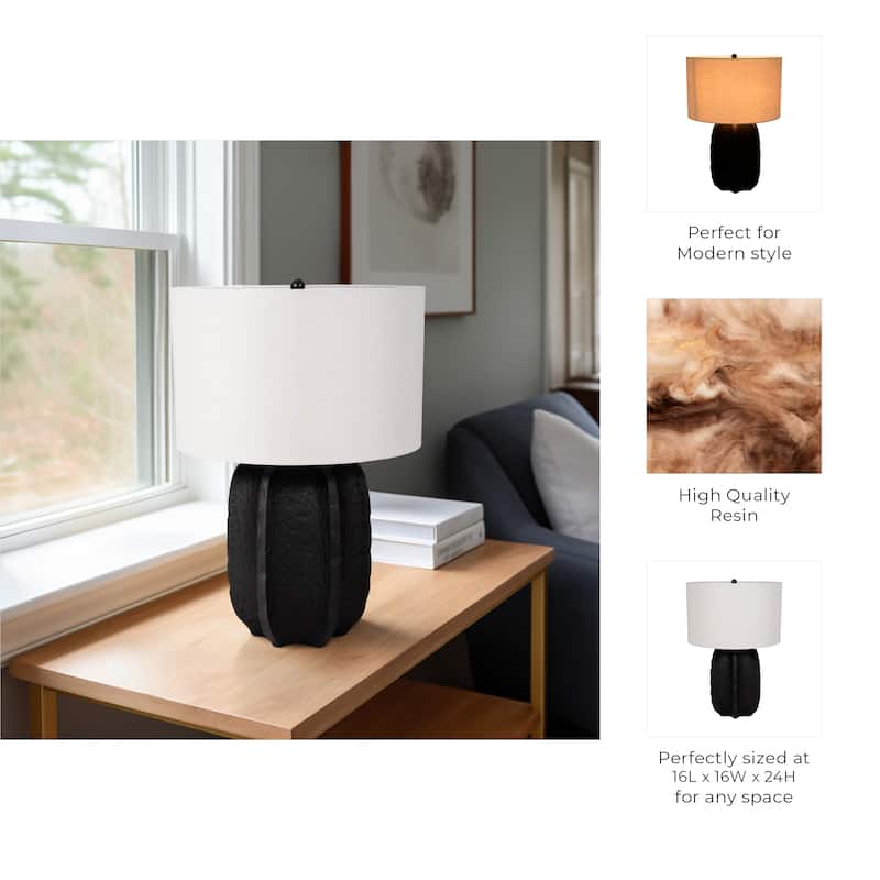 Artistic Oval Textured Resin Table Lamp with Linen Shade - 24"