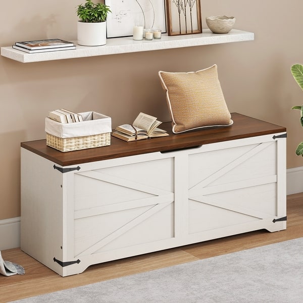 47" Storage Bench Farmhouse Storage Chest with 2 Safety Hinges for Entryway, Bedroom, Living Room