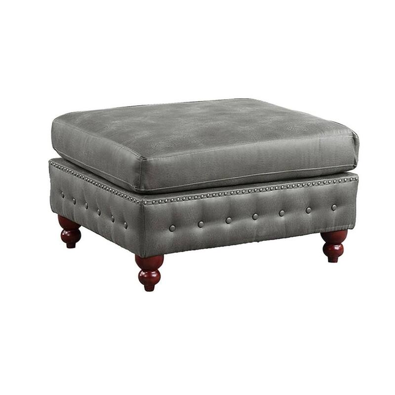 1pc Cocktail Ottoman Slate Breathable Leatherette Tufted Nailhead Wooden Legs Living Room Furniture
