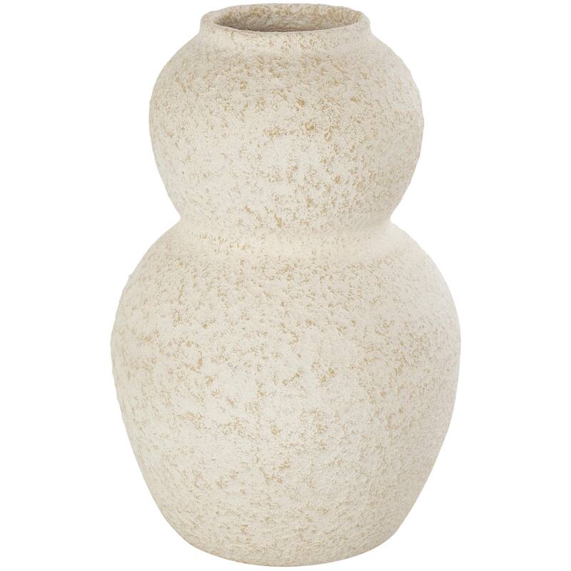 Ceramic Hourglass Textured Decorative Vase with Brown Distressing - Cream - Roche River Decor - Cream - 8"W, 12"H