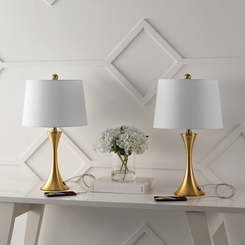Makena 22.75" Modern Glam Iron Hourglass LED Table Lamp with USB Charging Port, (Set of 2) by JONATHAN Y
