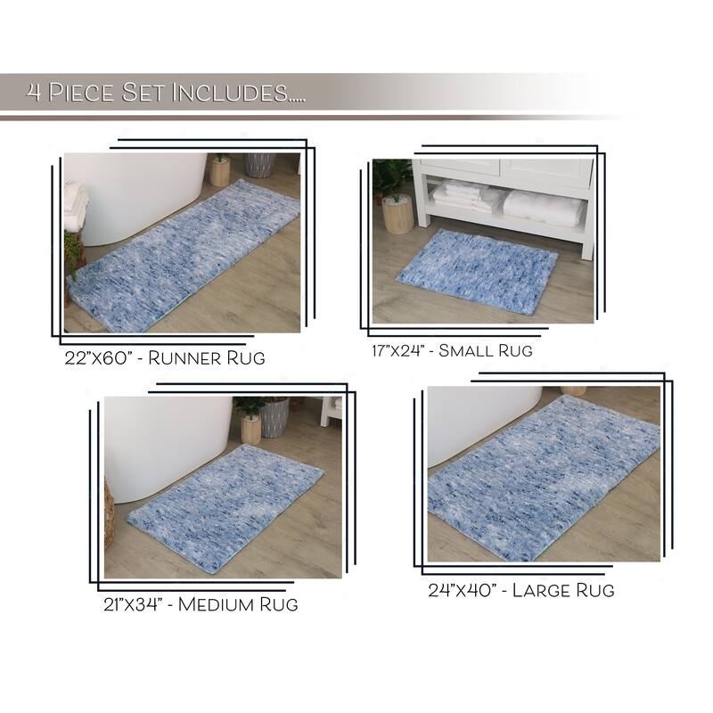 Home Weavers Cloud Comfort 100% Microfiber Bathroom Rug Non Slip Bath & Water Absorbent Soft Bath Mat 4 PC Set with Runner