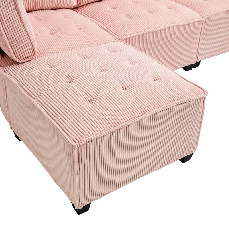 Ergonomic Lounge Modular Couch Corduroy Sectional Sofa with Deep Seat Ottoman Chaise and High-Rebound Thick Cushions