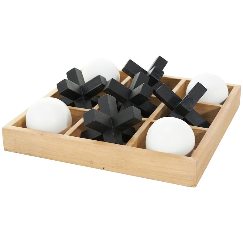 Brown Wood Dimensional Tic Tac Toe Game Set with 3D Black and White Game Pieces