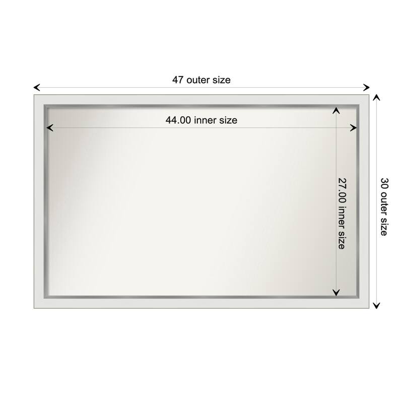 Eva White Silver Narrow Framed Non-Beveled Custom Wall Mirror, Bathroom Vanity Mirror - Outer Size: 47.25 x 30.25