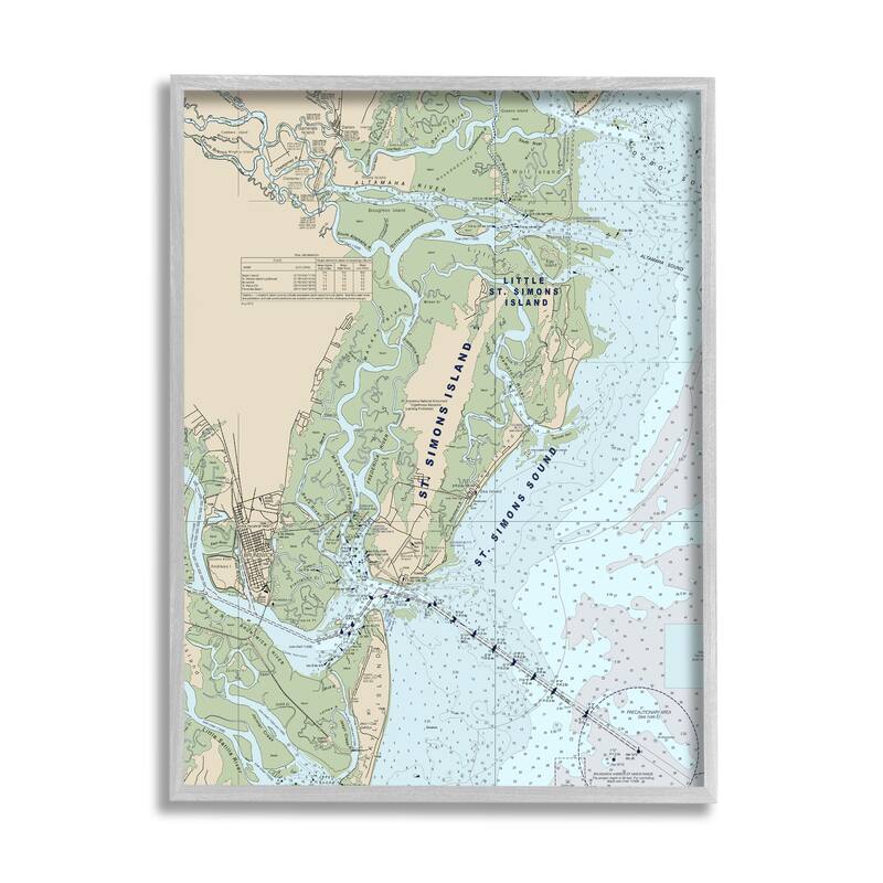 Stupell Traditional St. Simons Island Nautical Map Blue Green Framed Wall Art - 16 x 20 - Grey