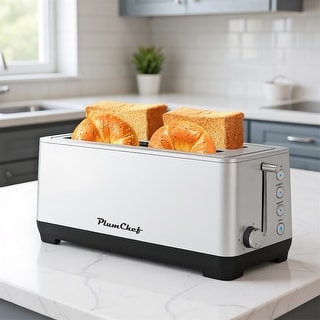 4 Slice Extra Wide Long Slot Toaster,Warming Rack,Removable Crumb Tray