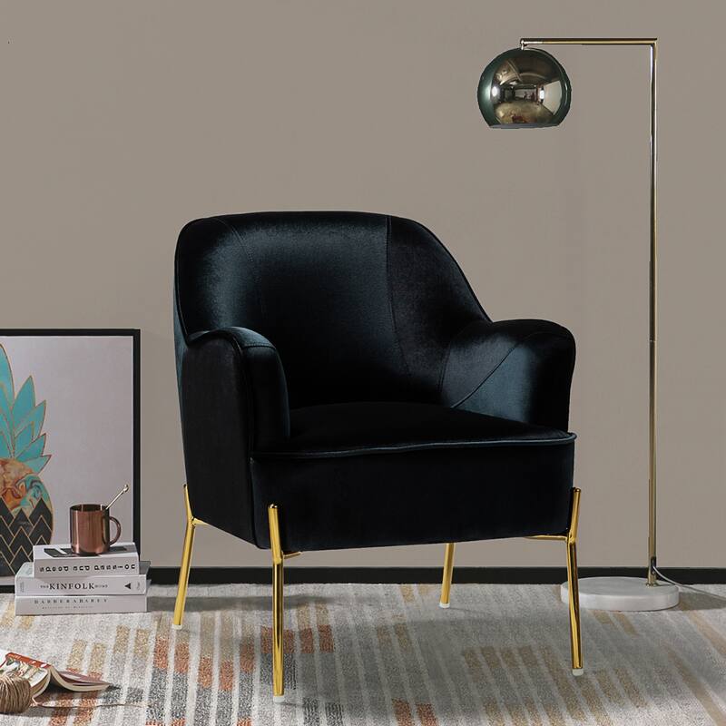 Barbara Modern Velvet Accent Chair for Bedroom with Metal Legs by HULALA HOME - BLACK