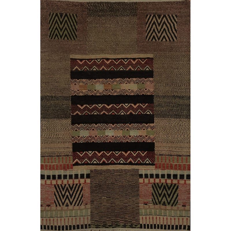 Hand Knotted Oriental 100% Wool Carpet Modern Geometric Brown Modern Area Rug - 7' 7'' X 6' 1''