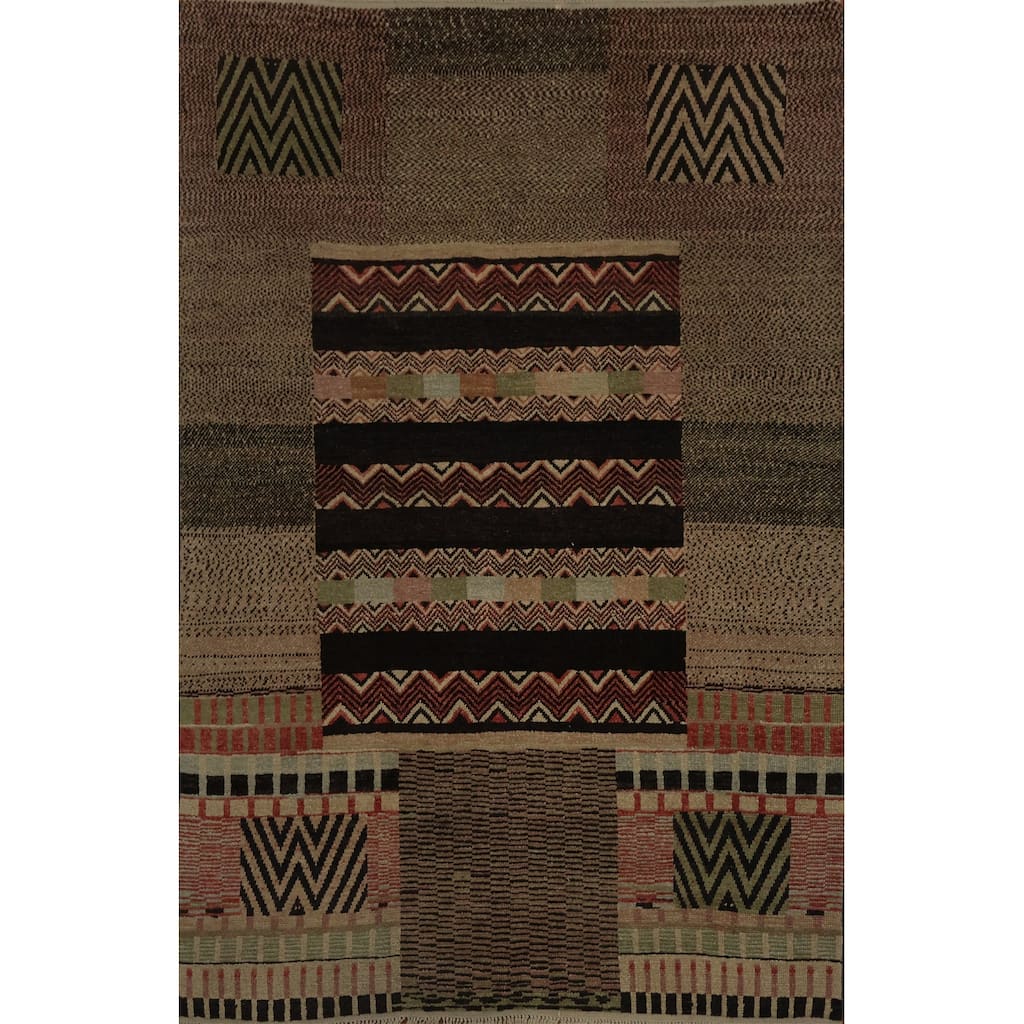 Hand Knotted Oriental 100% Wool Carpet Modern Geometric Brown Modern Area Rug - 7' 7'' X 6' 1''