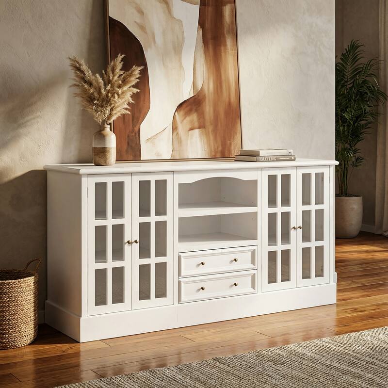 Bookshelves Buffet Sideboard Cabinet with Glass Doors 78.7" Large Storage Cabinet Kitchen Dining Room Storage Console