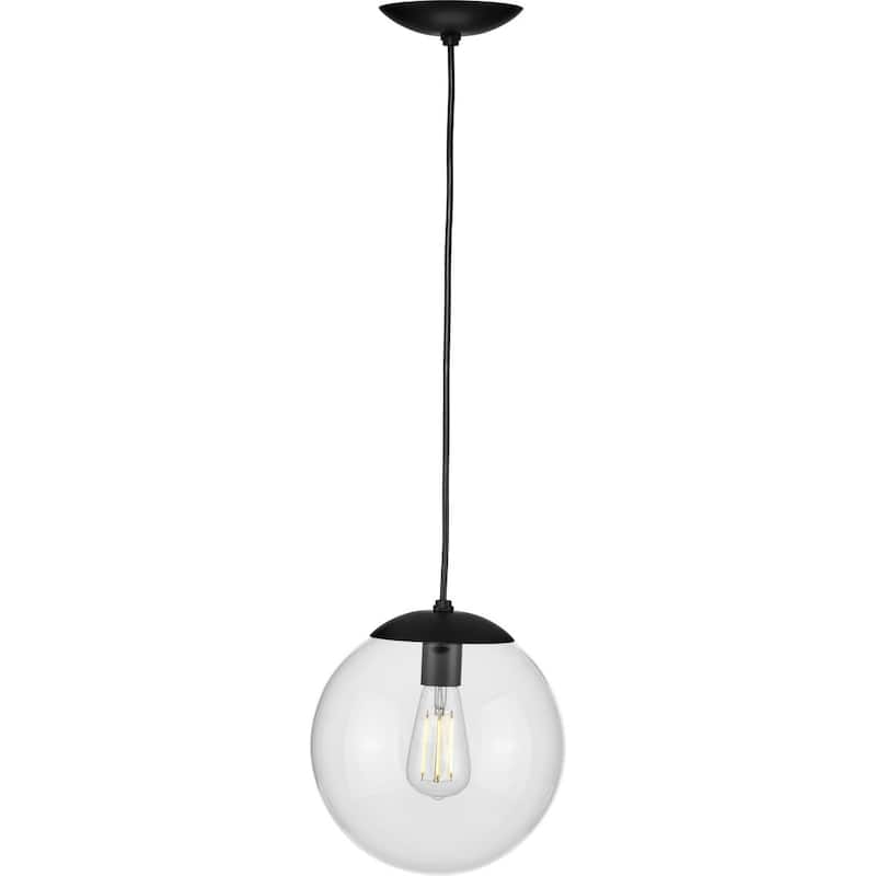 Atwell Collection 1-Light Clear Glass Matte Black Medium Pendant - 10 in x 10 in x 10.5 in