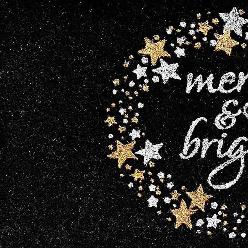 HomeRoots 17" X 29" Black Gold And White Christmas Merry and Bright Outdoor Coir Door Mat - 17.00' X '29.00