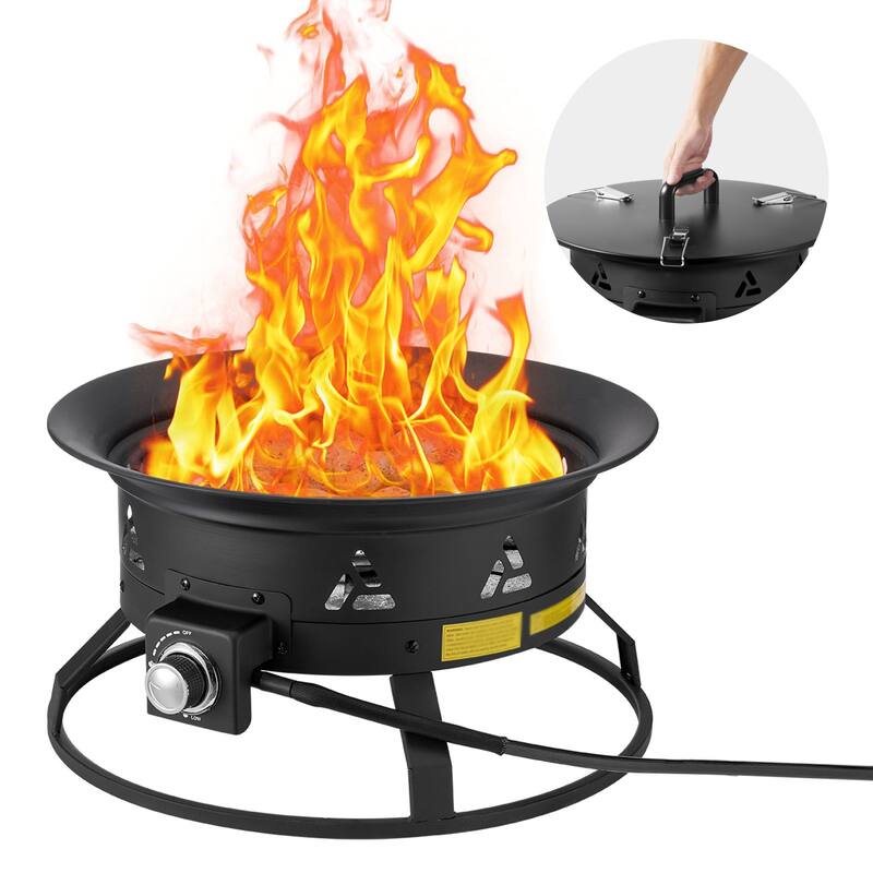 Black Steel Smokeless Propane Gas Fire Pit, Portable with Flame Control