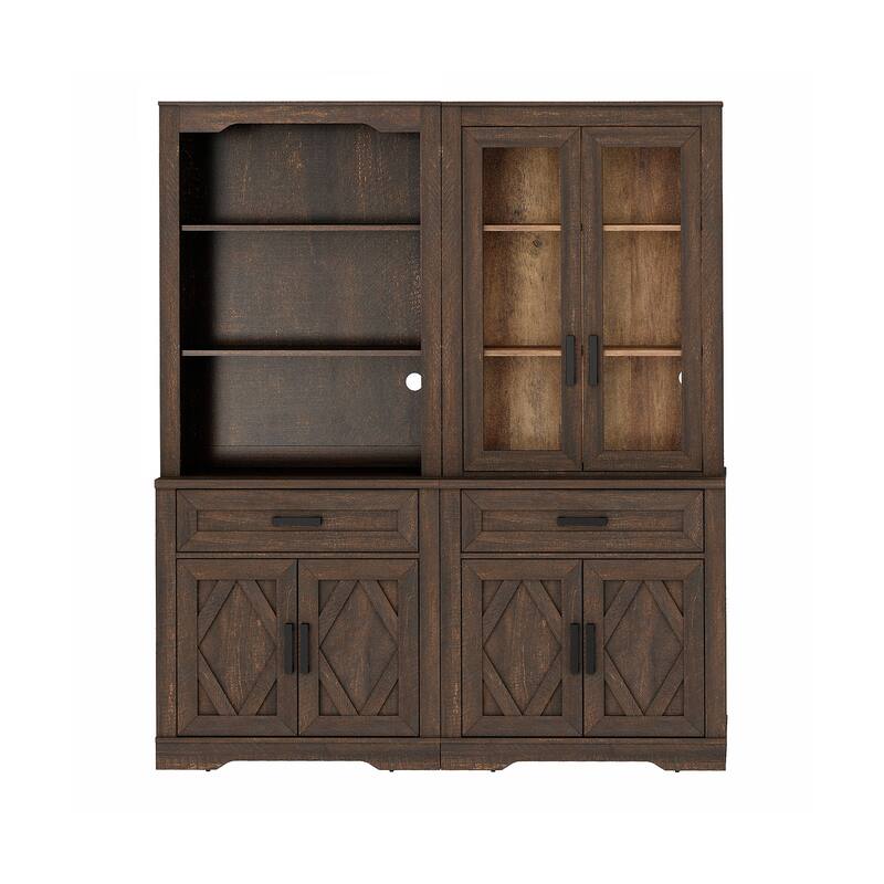 5 Tier Bookcase with Barn Door,73.3" Tall Open Storage Bookshelf