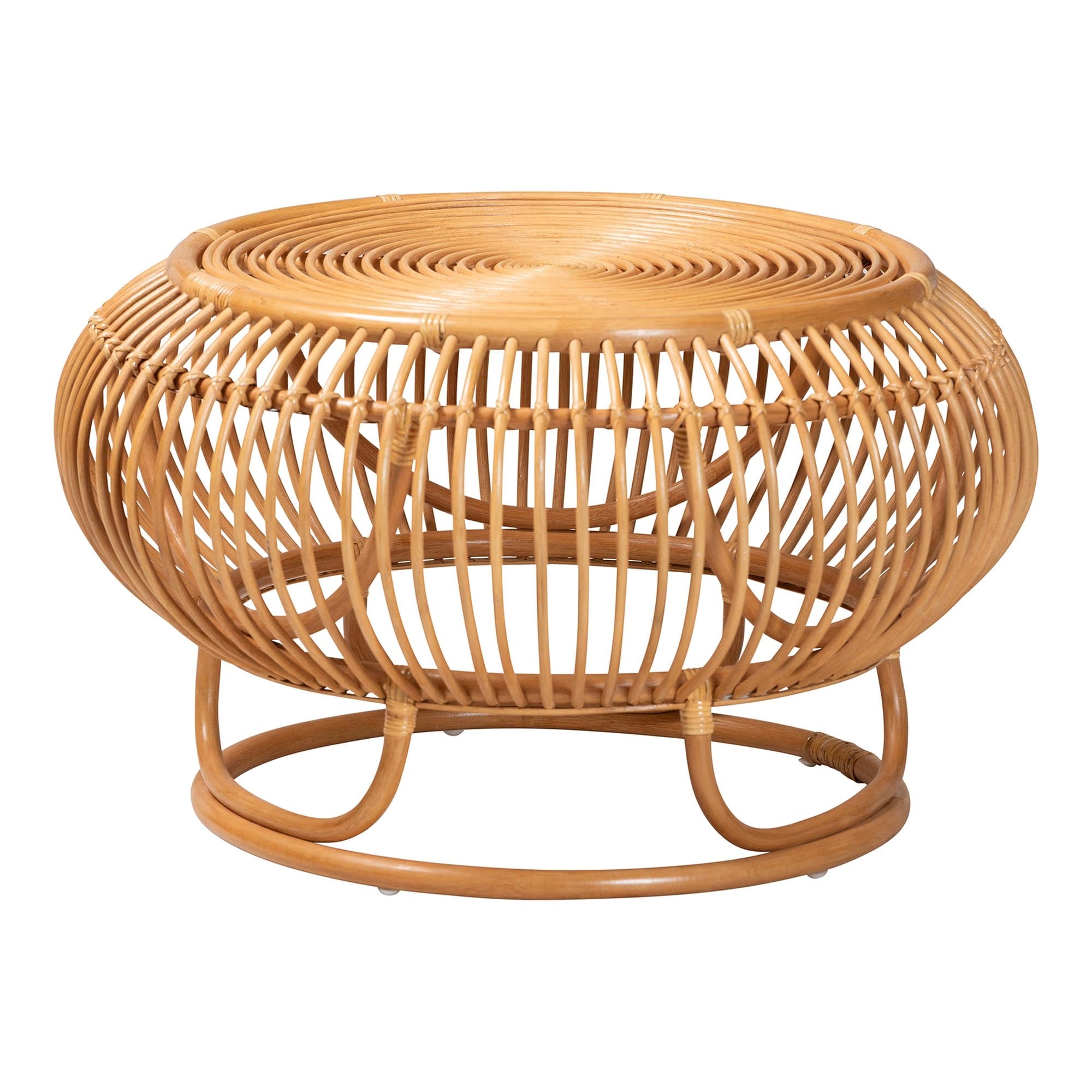 Adeola Handcrafted Rattan Coffee Table, Lantern-Shaped, Coiled Top