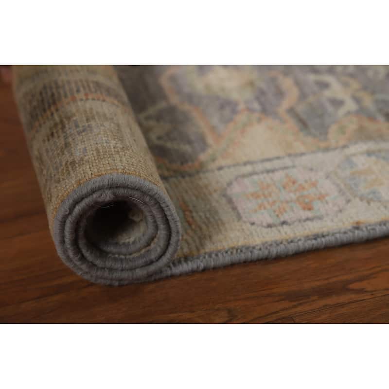 Hand Knotted Oriental 100% Wool Carpet Transitional Geometric Greys & Charcoal Oushak Area Rug - 6' 3'' X 2' 8''