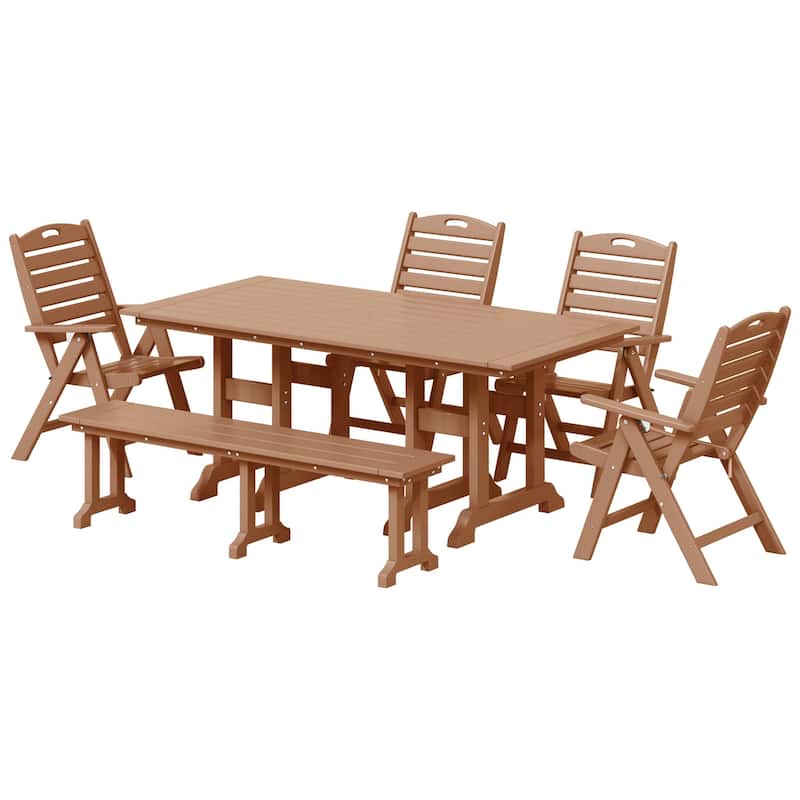 Laguna 6-Piece Patio Dining Set With Reclinable Armchairs and Bench
