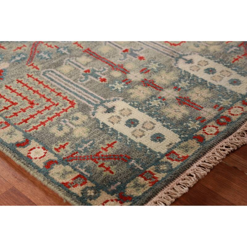 Hand Knotted Oriental 100% Wool Carpet Traditional Geometric Greys & Charcoal Heriz (serapi) Area Rug - 5' 11'' X 2' 7''