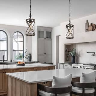 Zarbel Modern Farmhouse Woodgrain Pendant Lights Cylinder Accents for Kitchen Island - D 6"x H 13"