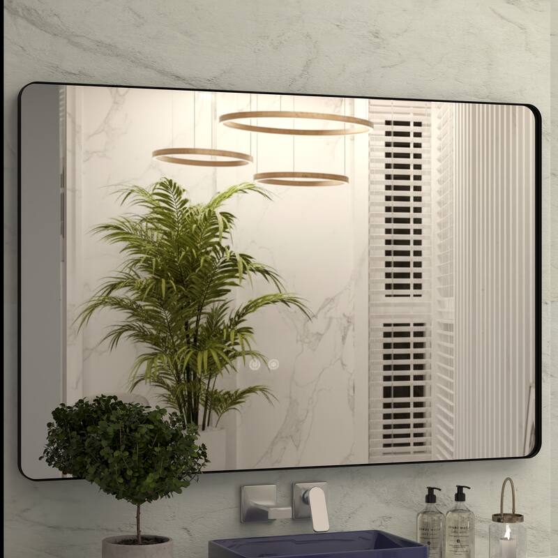 48 Inch Black Rectangular Mirror Metal Framed Mirror Vanity Mirror Dressing Mirror, for Bathroom, Living Room