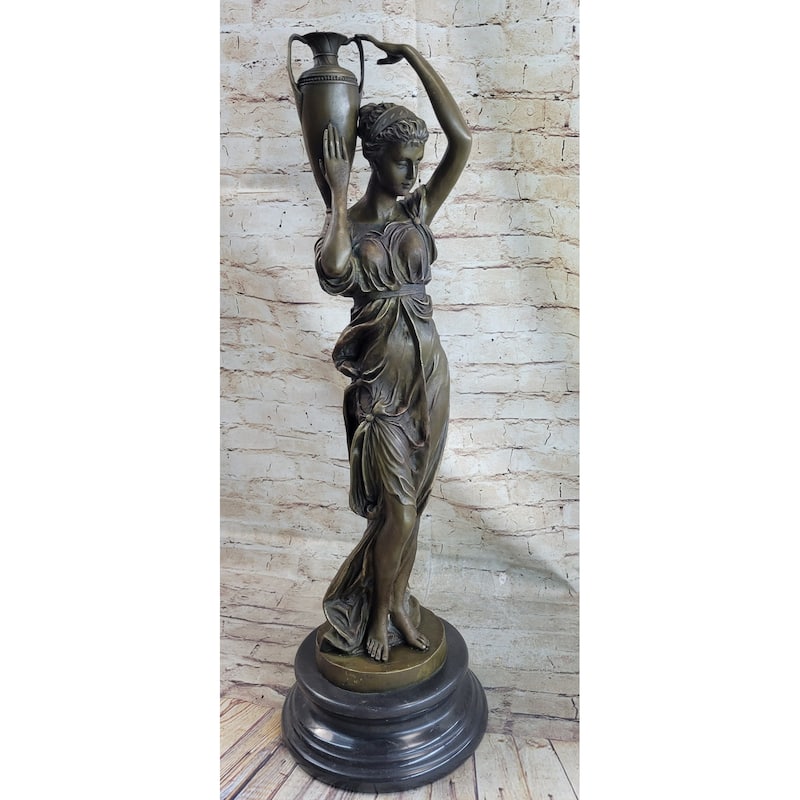 Bronze Statue Sculpture Of Clical Roman Woman Water Carrier On Marble Base
