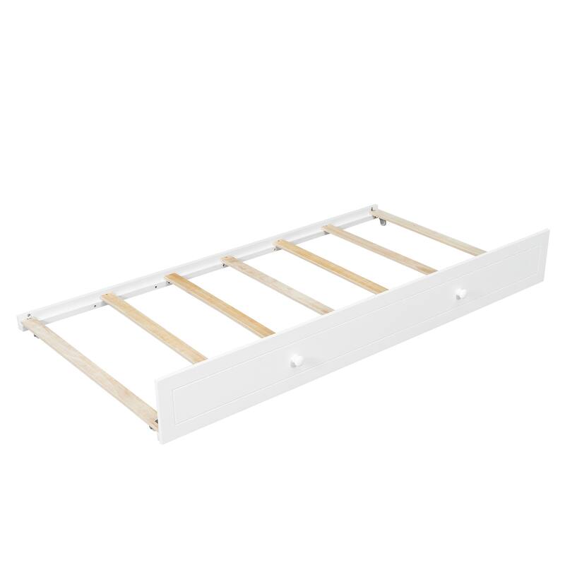 Fairytale Bunk Bed with Window Door House-shaped Roof Frame and Storage Staircase, Optional with Storage Drawers or Trundle Bed