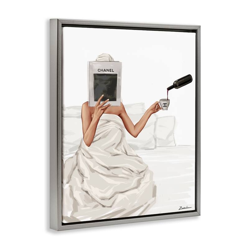 Stupell Pouring Drink in Bed Framed Floater Canvas Wall Art Design By Ziwei Li