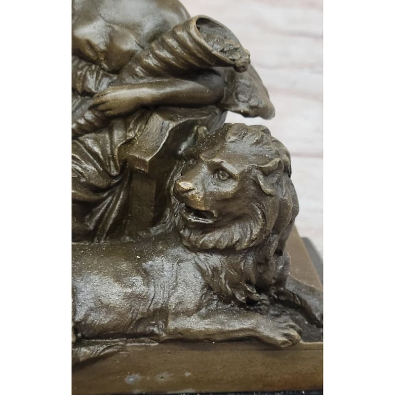 Fortuna Roman Goddess Of Prosperity W/ Cornucopia Lion - Bronze Sculpture By Milo