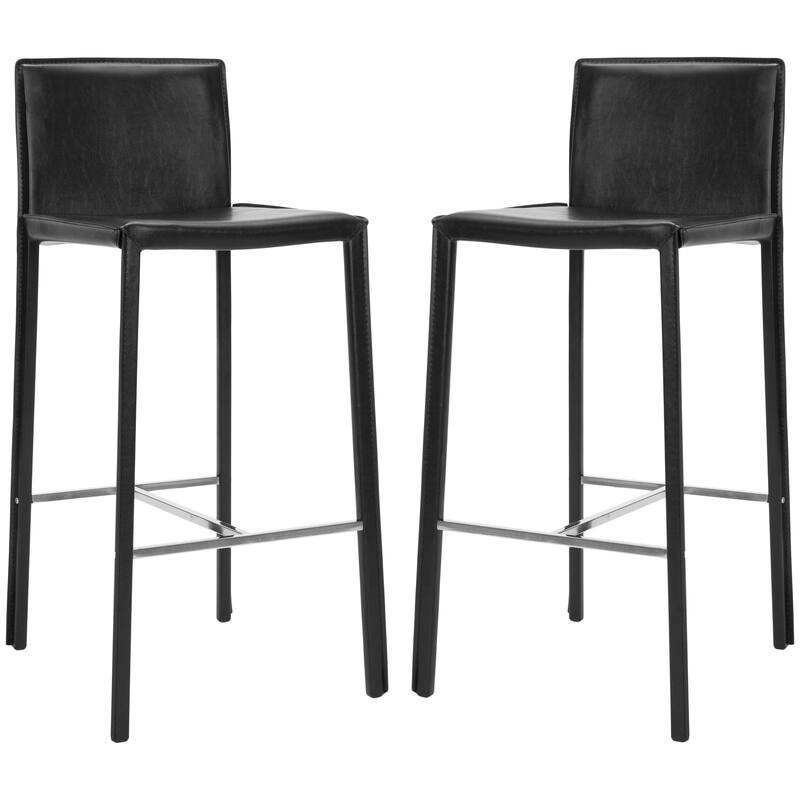 SAFAVIEH Marilynn Mid-Century 30-inch White Leather Bar Stool (Set of 2) - 18.3" x 19.7" x 39.4" - 18Wx20Dx39H