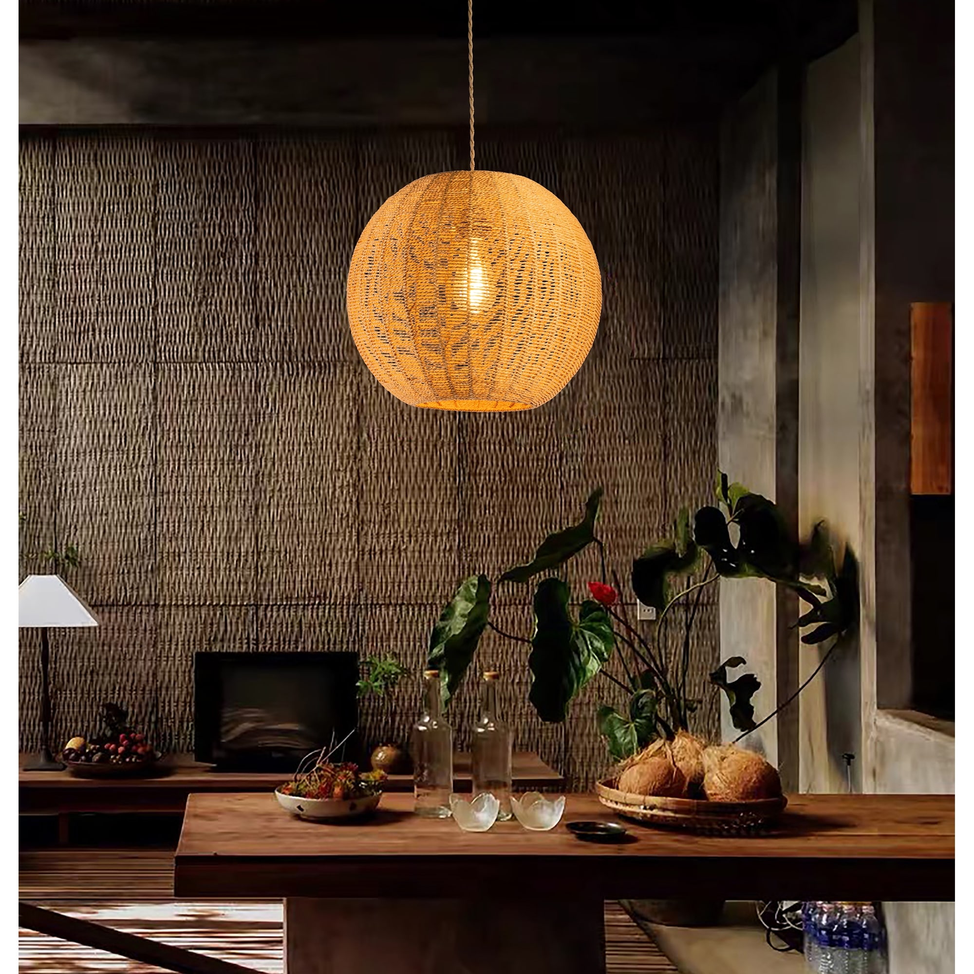 Ele Light Decor Woven Globe Shape Pendant Light Brown